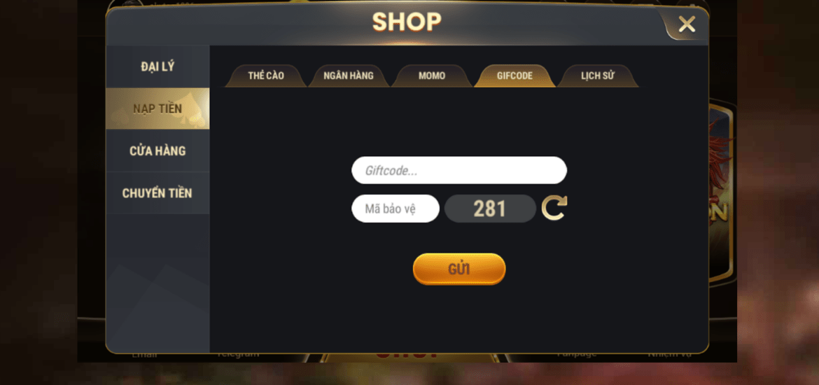 Chức năng nhận thưởng Giftcode tại cổng game Fun79